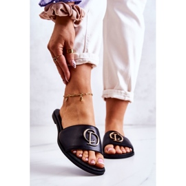 Chinelos femininos de couro Nicole 2735 preto 1