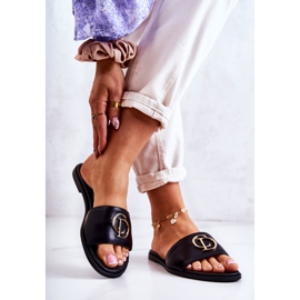 Chinelos femininos de couro Nicole 2735 preto 2