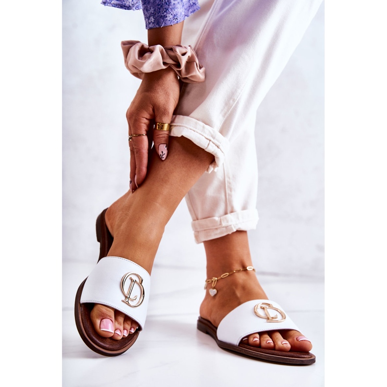 Chinelos femininos de couro Nicole 2735 Branco 2