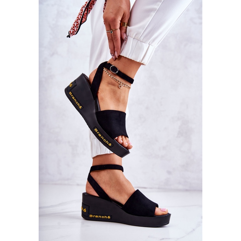 Vinceza Sandálias femininas de cunha de camurça preta Cortena preto 2