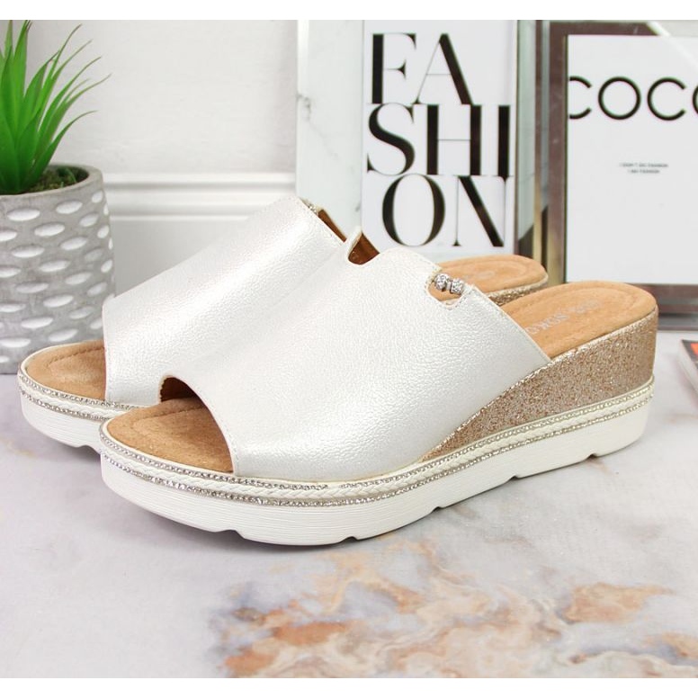 Chinelos na cunha T.Sokolski W SCA167B prata branco 2