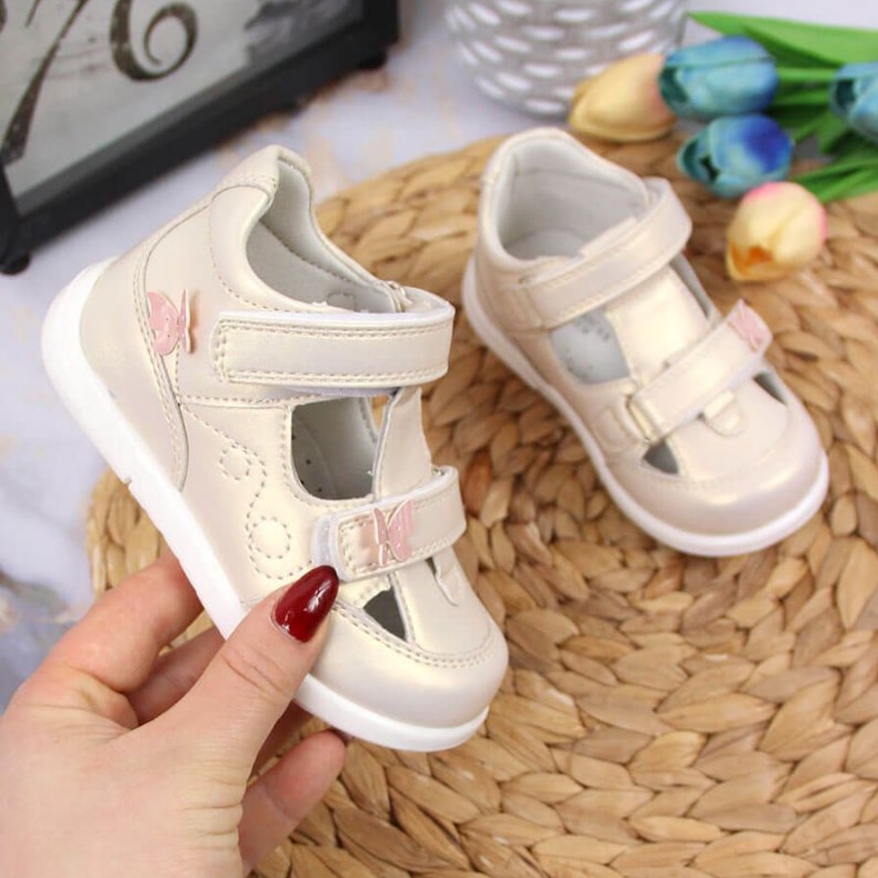 Sapatos abertos de velcro American Club Jr AM892A ouro dourado 1