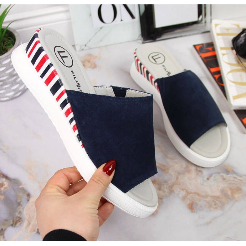 Chinelos de couro na cunha Filippo W PAW359 azul marinho azul-marinho 1