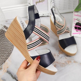 Sandálias de couro na cunha Filippo W PAW361 azul marinho 1