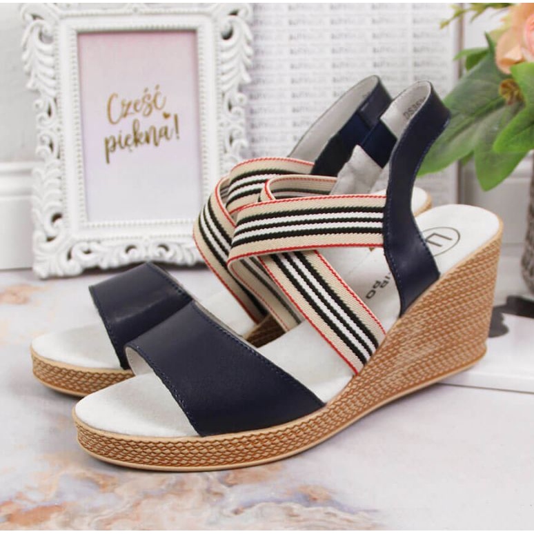 Sandálias de couro na cunha Filippo W PAW361 azul marinho 2