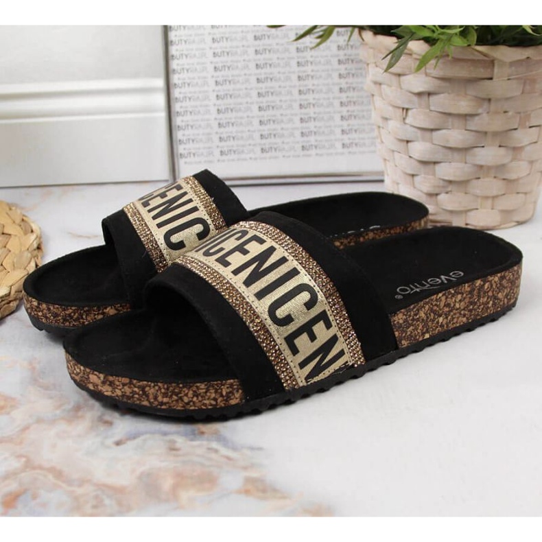 Pantufas EVento W EVE354 pretas preto dourado 2