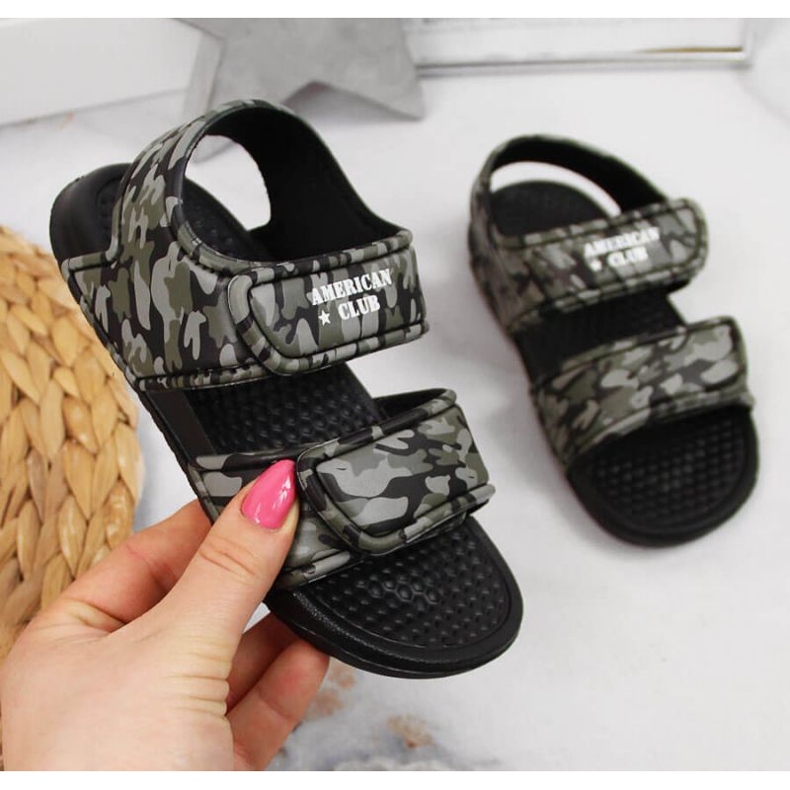 Sandálias de espuma de velcro American Club Jr AM881A camuflado verde 1