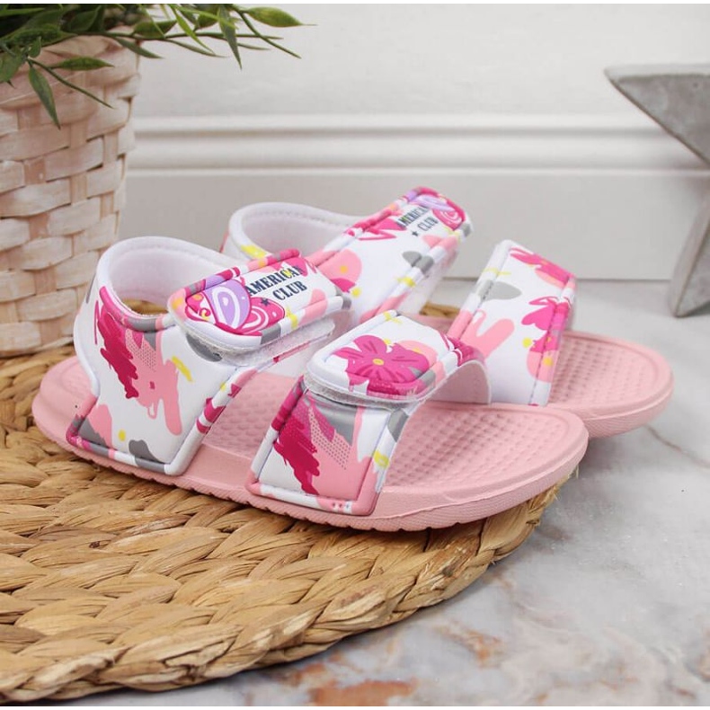 Sandálias de espuma com velcro American Club Jr AM882A rosa 2