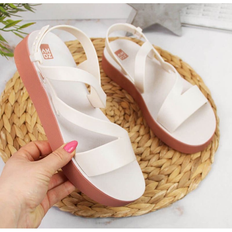 Isostar Zaxy W JJ285053 sandálias romanas de borracha creme bege crua 1