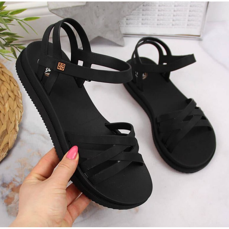 Sandálias de borracha com velcro Zaxy W JJ285068 preta preto 1