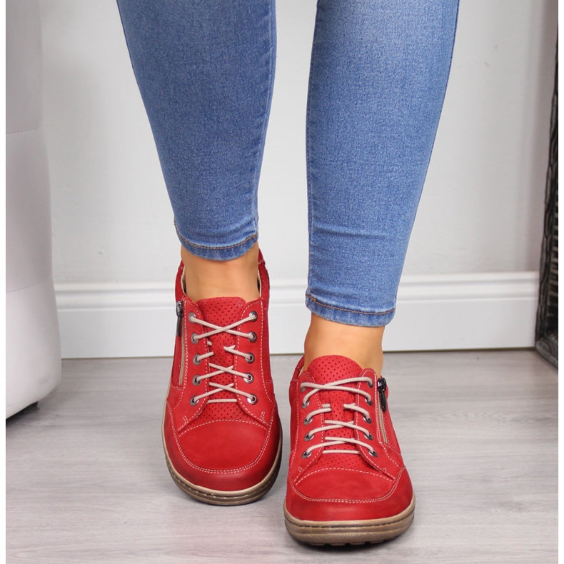 Sapatos femininos de couro com zíper vermelho Helios 357 1