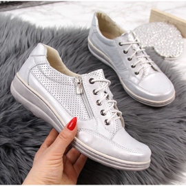 Sapatos femininos de couro com zíper, prata Helios 357 2