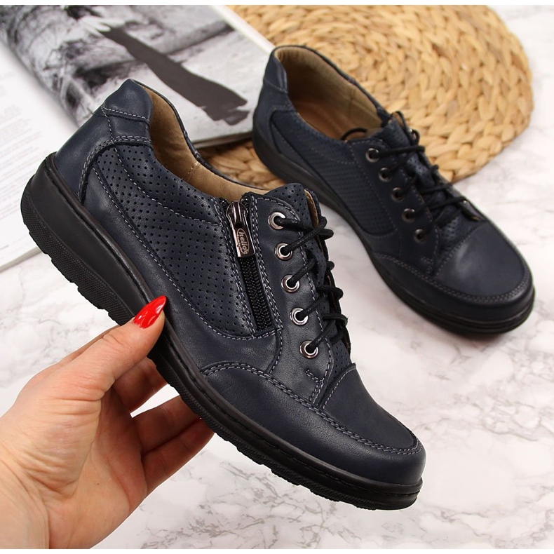 Sapatos femininos de couro com zíper azul marinho Helios 357 2