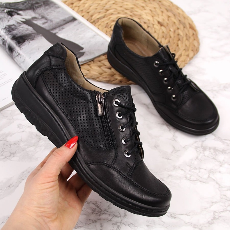 Sapatos femininos de couro com zíper preto Helios 357 2