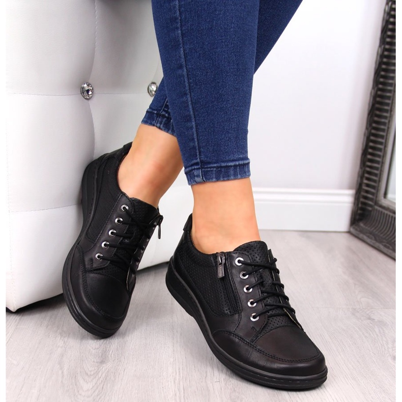 Sapatos femininos de couro com zíper preto Helios 357 1