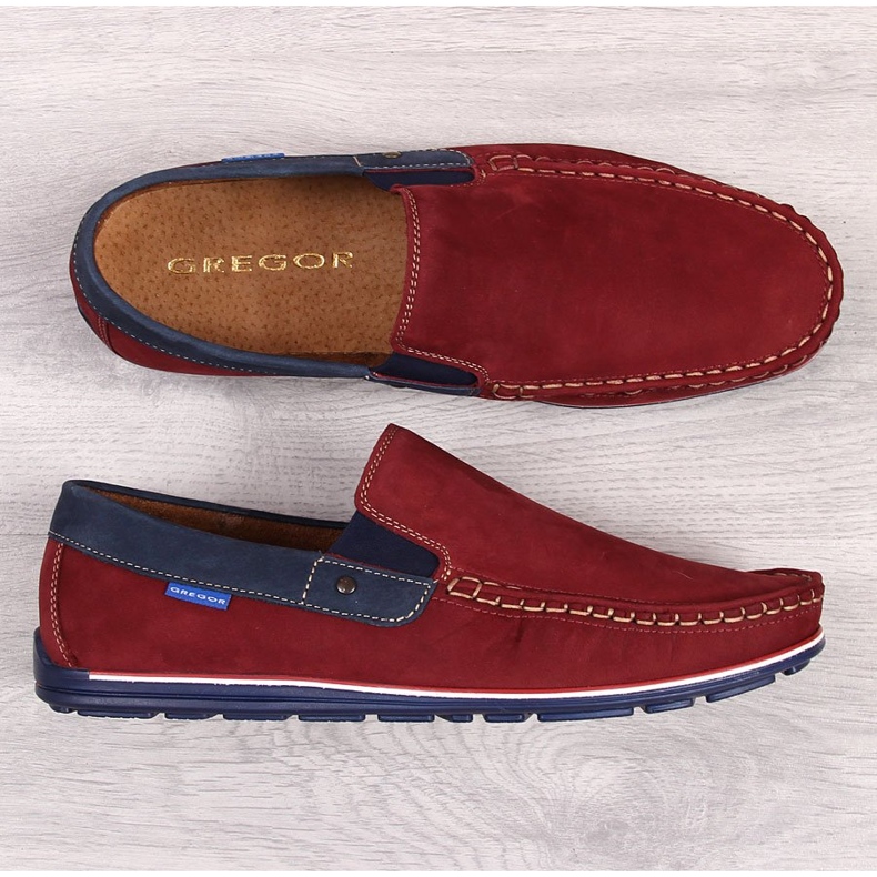 Mocassins de couro bordô de homem Gregor vermelho 1