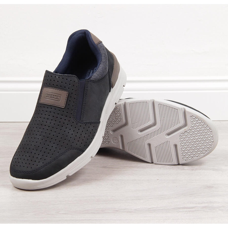 Sapatos de homem de couro vazado, azul marinho Rieker 16455 2