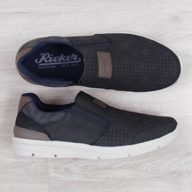 Sapatos de homem de couro vazado, azul marinho Rieker 16455 1