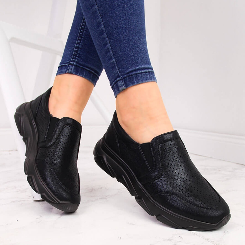 Tênis esportivo feminino, slip-on, preto Jezzi 1