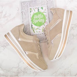 Tênis feminino de couro em plataforma bege Filippo 2