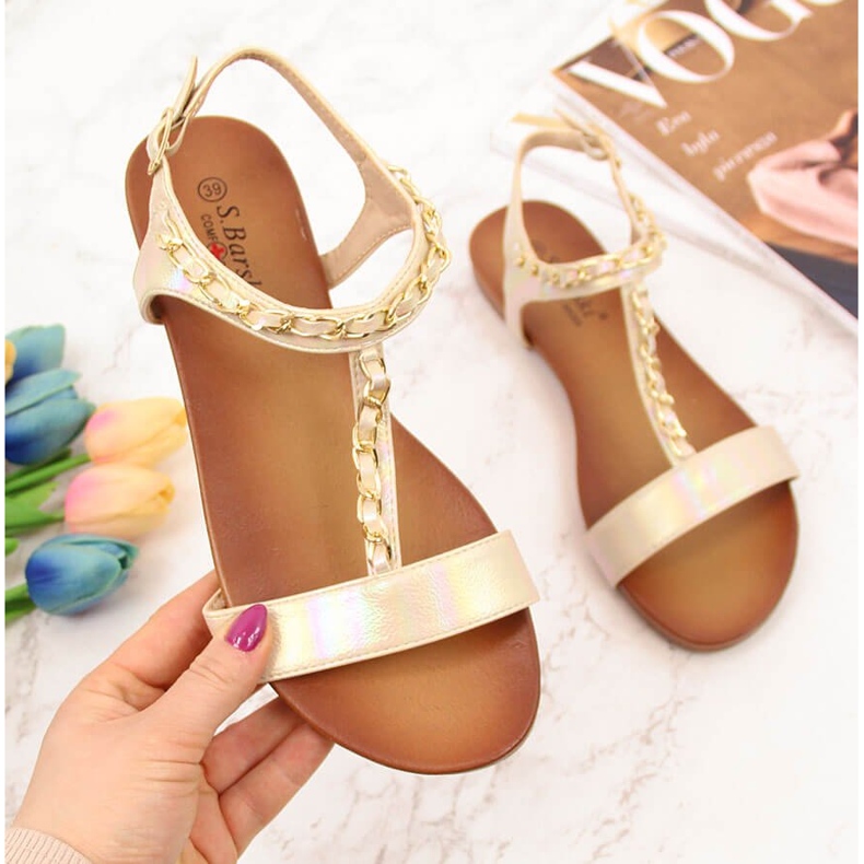 S.Barski Sandálias femininas com corrente holo bege S. Bararski 2