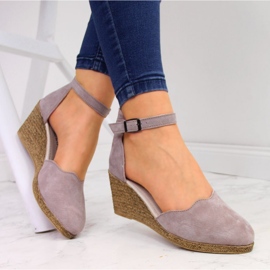 Sandálias femininas de couro em uma cunha, Filippo rosa sujo 1