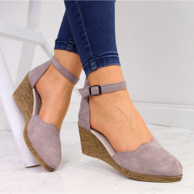 Sandálias femininas de couro em uma cunha, Filippo rosa sujo 1