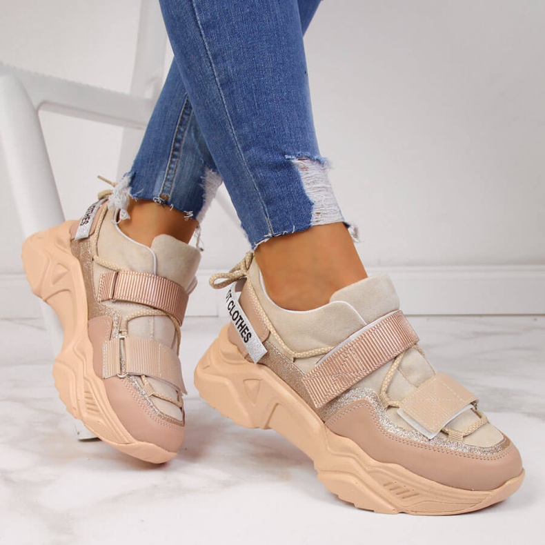 Sneakers com sola grossa Velcro bege Navy Dot 1