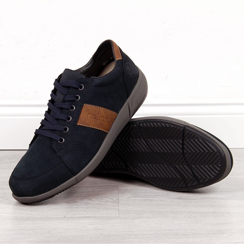 Sapatos casuais de couro masculino, azul marinho Rieker B0910-14 azul-marinho 1