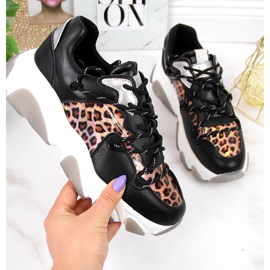 Sapatos esportivos de couro para mulheres leopardo Goe II2N4067 preto 2