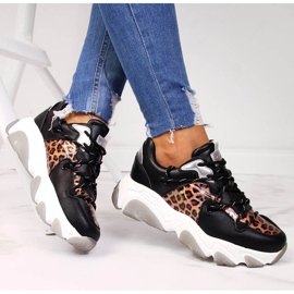 Sapatos esportivos de couro para mulheres leopardo Goe II2N4067 preto 1