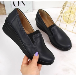 Sapatos de couro feminino confortáveis, azul marinho Helios 349 2