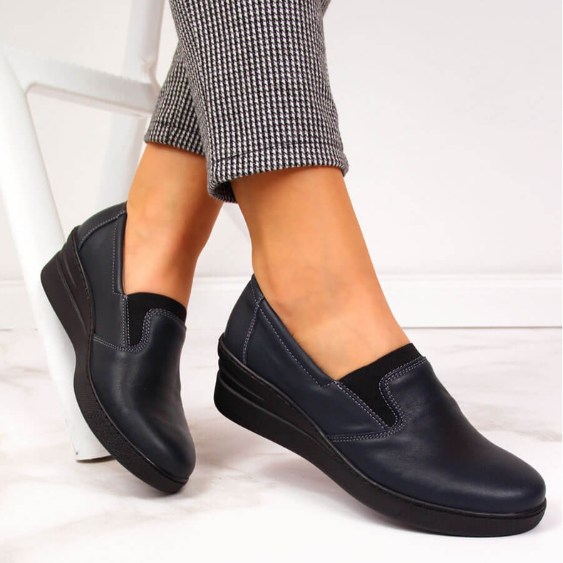 Sapatos de couro feminino confortáveis, azul marinho Helios 349 azul-marinho 1