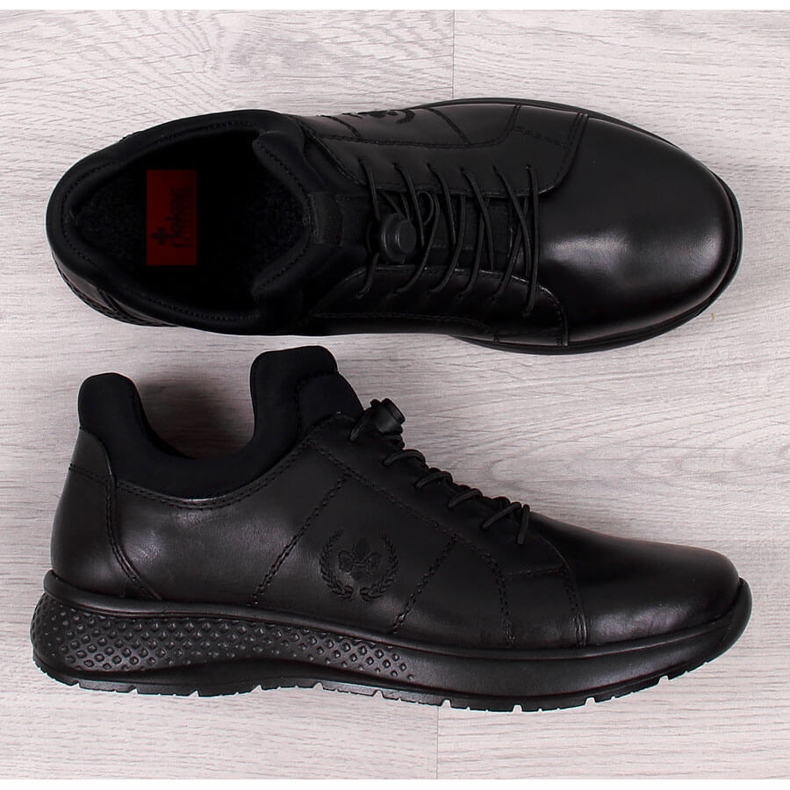 Sapatos casuais masculinos de couro preto Rieker B7694-00 1
