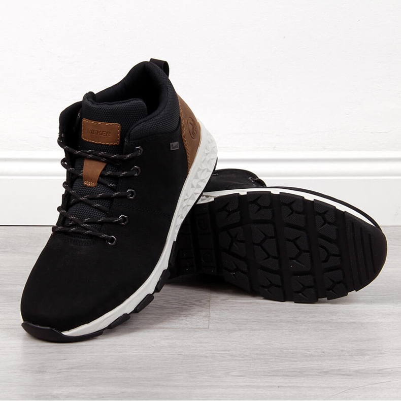 Sapatos masculinos de couro preto Rieker B6740-00 1