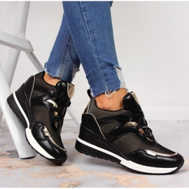 Sneakers de cunha preta de mulher Vinceza preto dourado 1