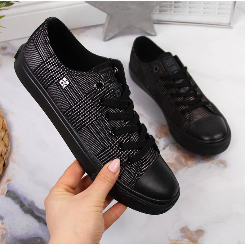 Tênis cano baixo xadrez preto Big Star JJ274100 têxtil 1
