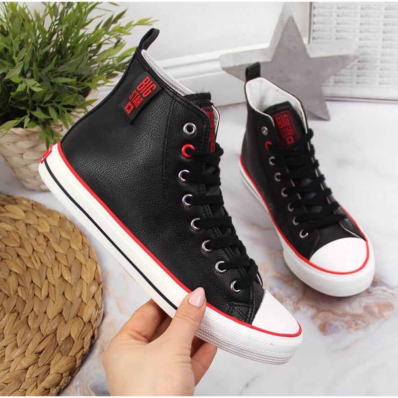 Tênis cano alto preto de couro ecológico Big Star JJ274131 1