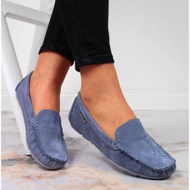 Mocassim de mulher em pele azul Vinceza 1