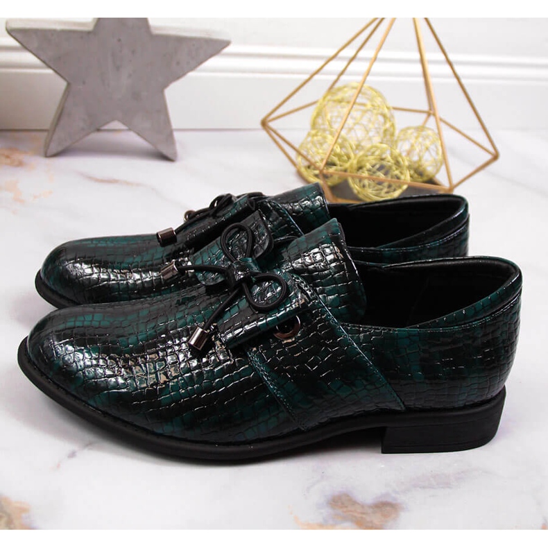 Sapatos femininos lacados Jezzi verde com laço 2