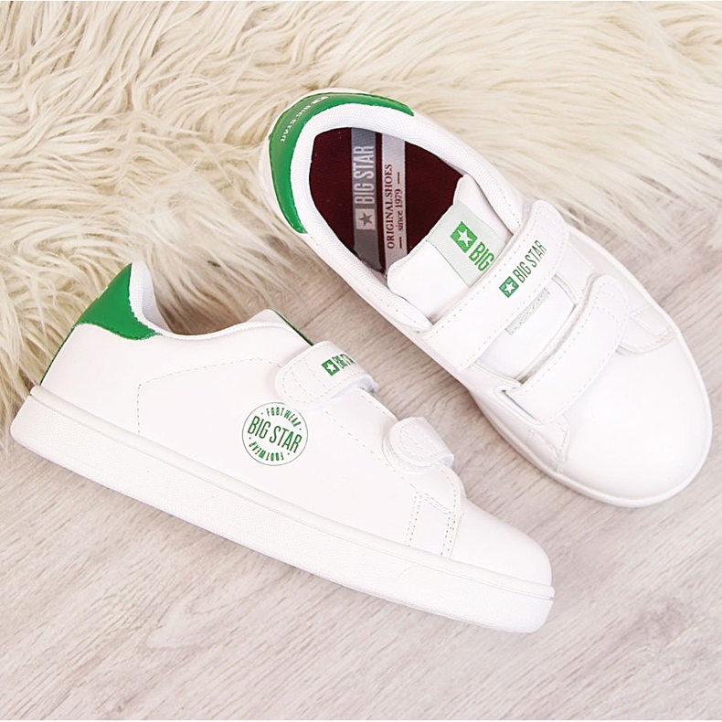 Tênis infantil de couro ecológico com velcro branco Big Star DD374029 1