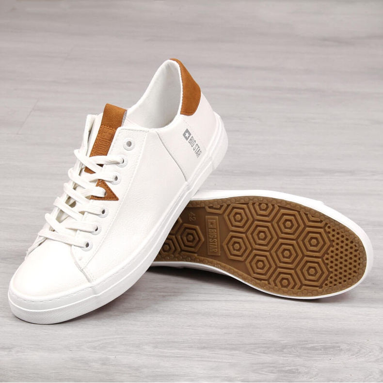 Tênis cano baixo de couro ecológico de homem branco Big Star GG174025 2