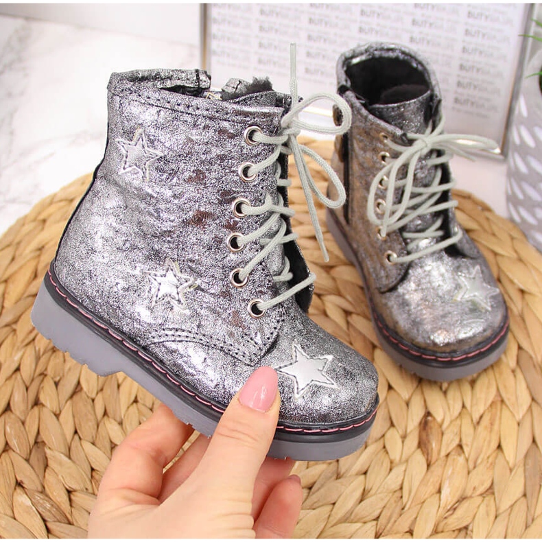 Botas quentes de menina prateadas metalizadas Kornecki 6216 prata 1