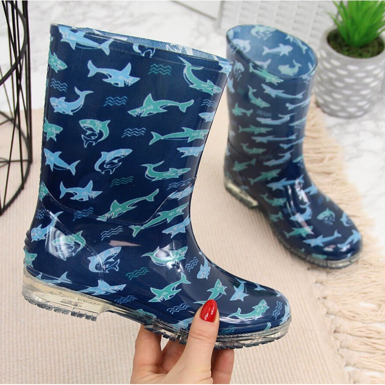 T.Sokolski Galochas dos meninos com tubarões azuis marinhos por T. Sokolski azul 1