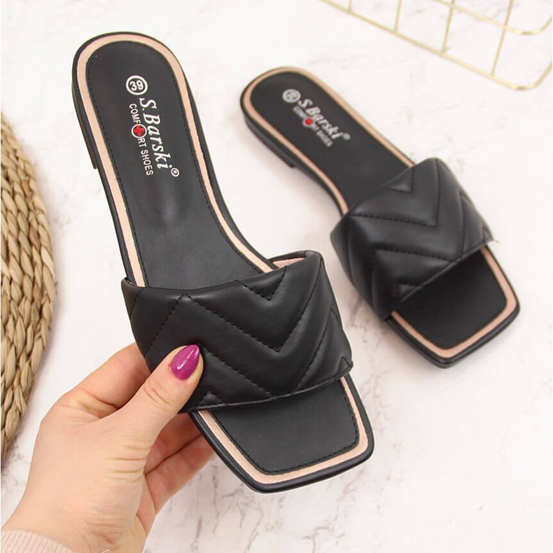 S.Barski Chinelos de mulher acolchoados pretos S. Barski 2