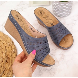 Chinelos de cunha Jezzi de mulher azul marinho 2