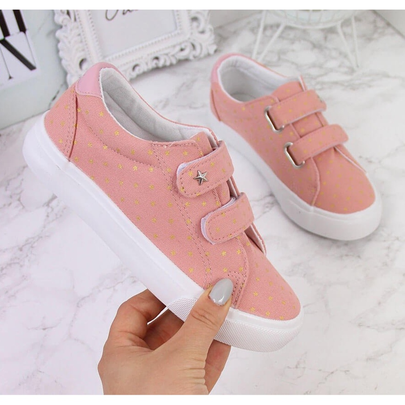 Atletico Ténis de menina com velcro rosa estrelas Atlético 1