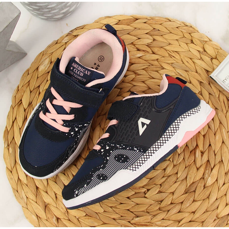 Sapatos desportivos de menina com velcro azul marinho American Club azul-marinho 2