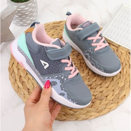 Calçado esportivo para menina com velcro, elásticos cinza American Club rosa 1