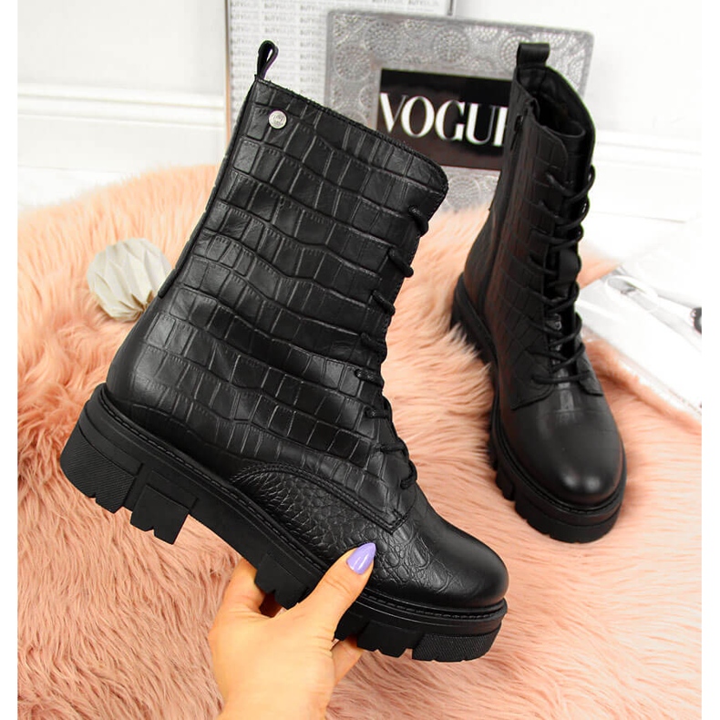 Botas de couro femininas pretas Goe II2N4099 preto 2